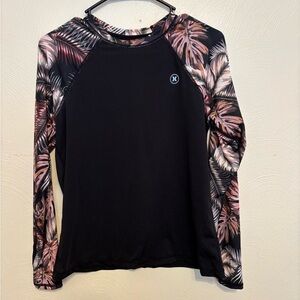Hurley Black and Pink Tropical Long Sleeve Top